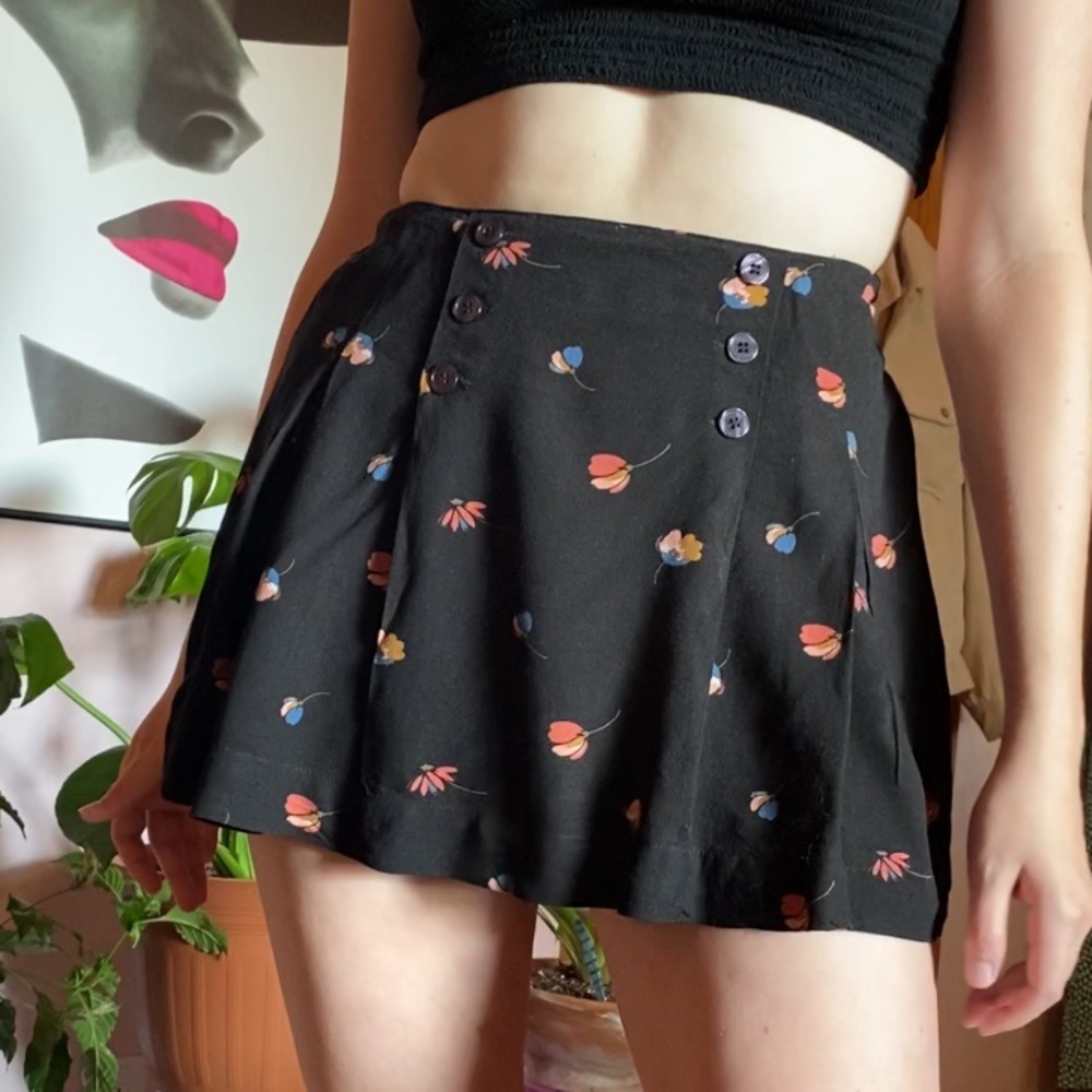 Free People black floral printed mini skirt